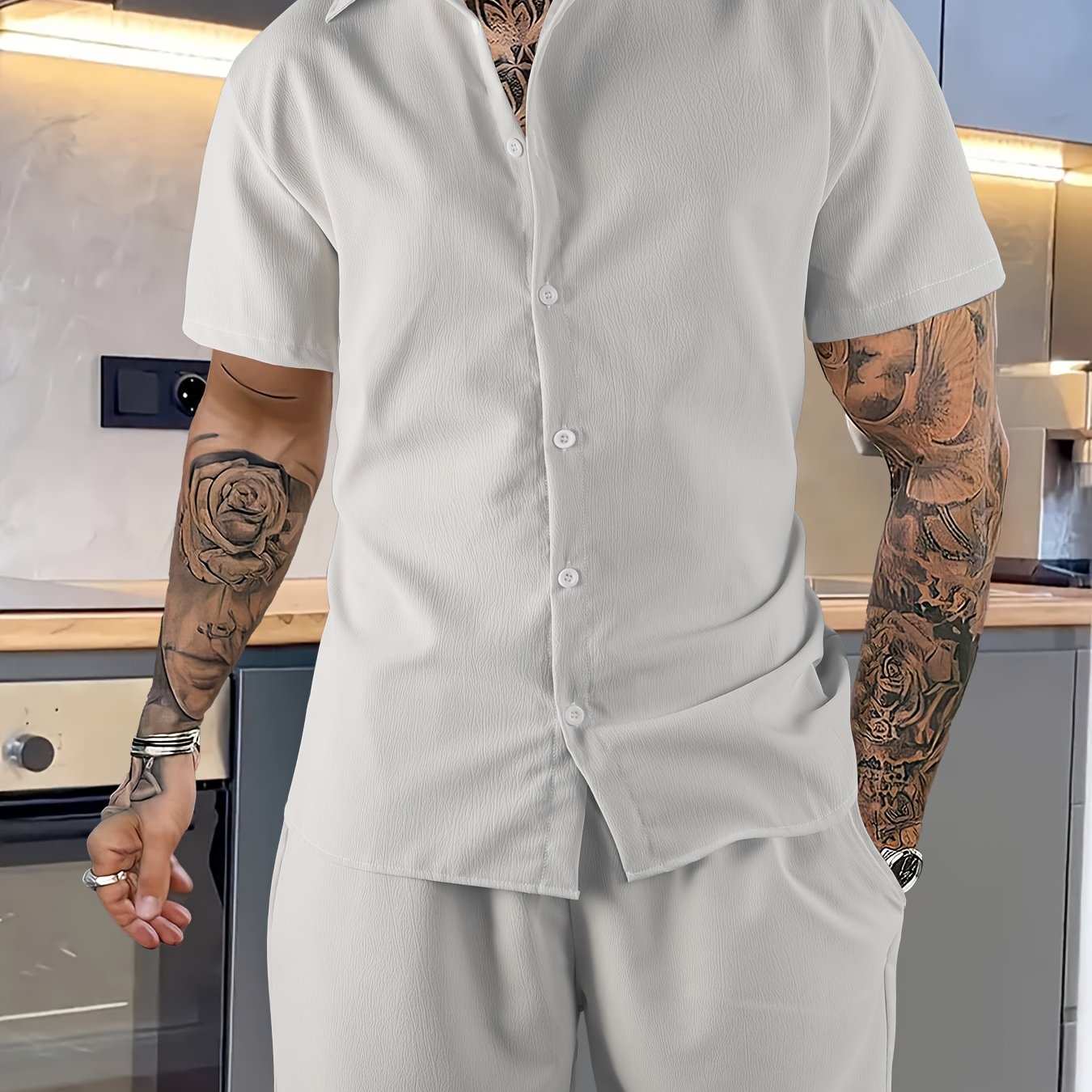 Men's two-piece summer set – shirt with lapel collar and shorts