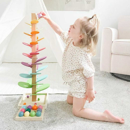 Wooden Rainbow Marble Tree – Montessori Toy with Ball Trap for Children