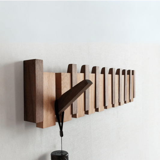 Design Wooden Coat Rack with Magnetic Hooks in Piano Key Style
