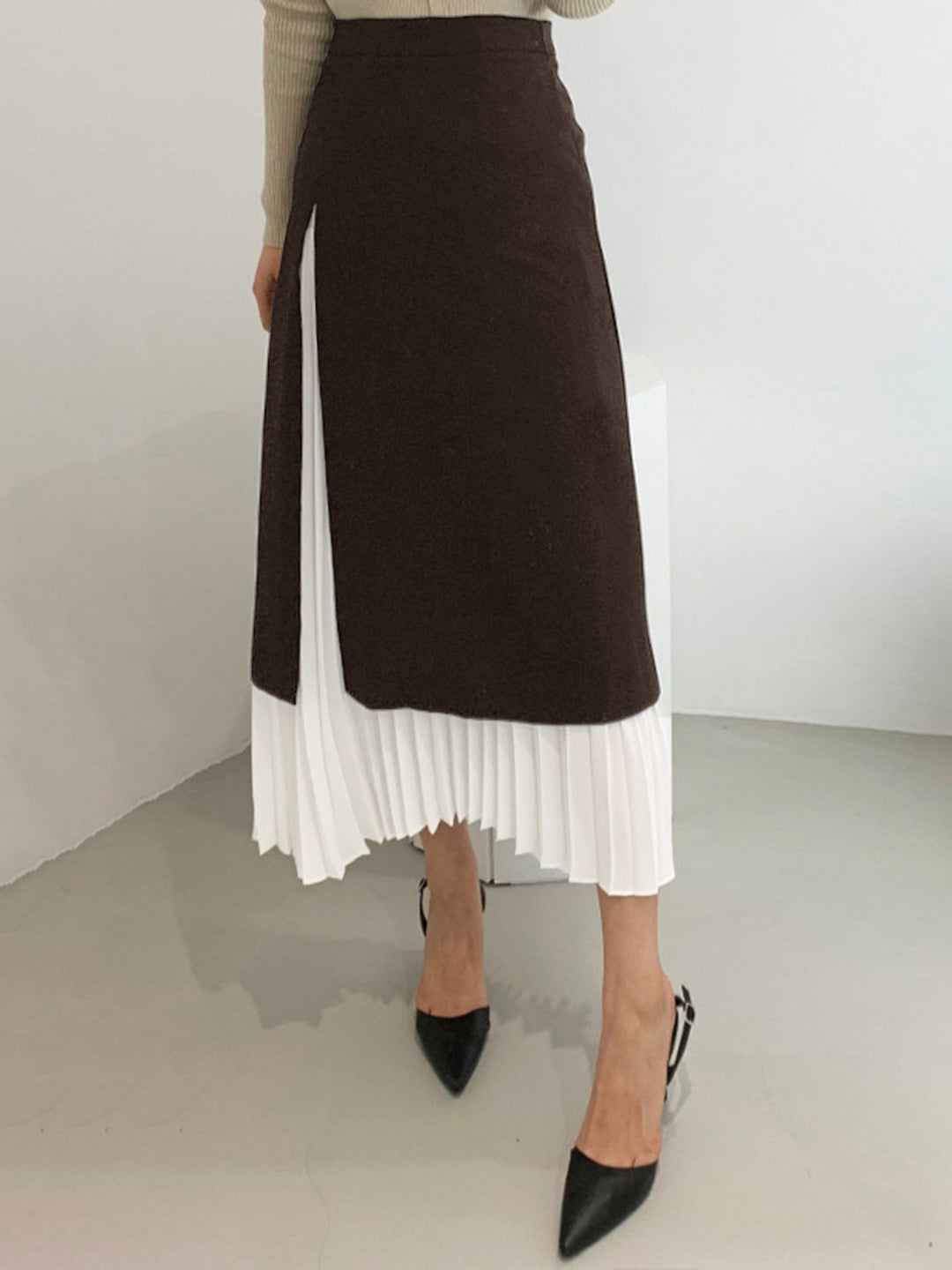 Layered Midi Skirt with Pleated Underskirt