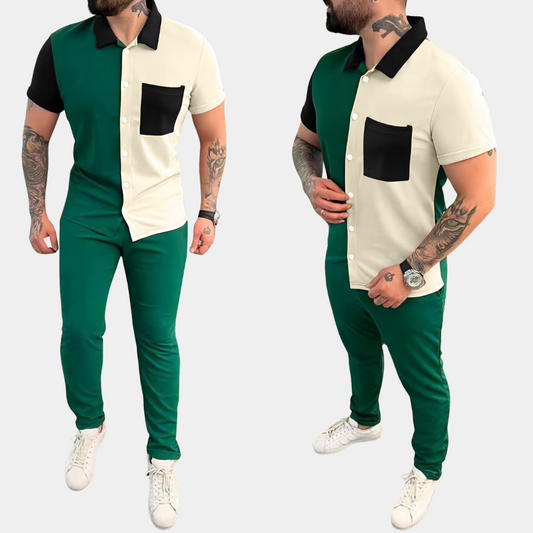 Casual Men's Summer Set with Colorblock Design and Comfortable Fit