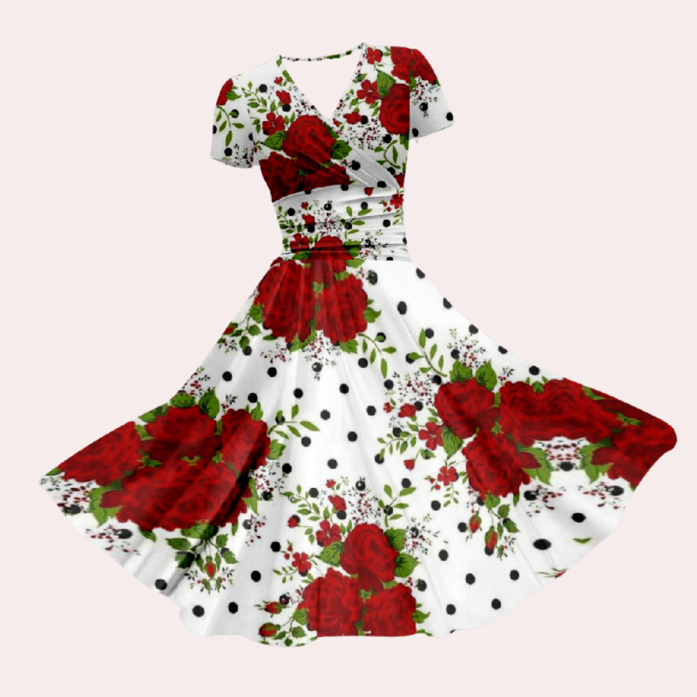 Colorful women's midi dress with V-neck