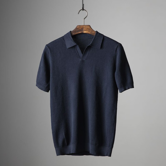 Men's Polo with V-neck and Patterned Collar
