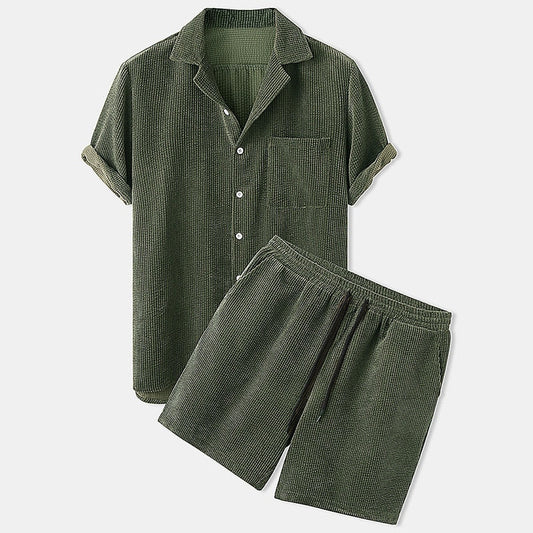 Airy Men's Set with Ribbed Shirt and Shorts – Spring & Summer