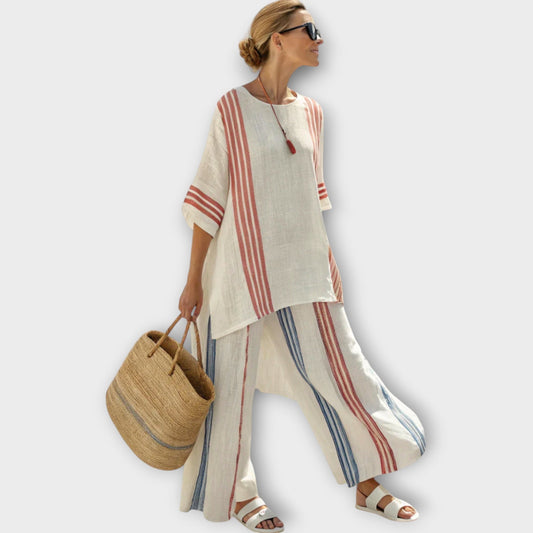 Summery Women's Co-ord Set with Wide Pants and Airy Top