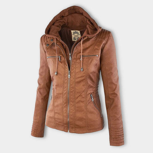 Warm Leather Jacket Women – NOVA Winter Jacket with Hood