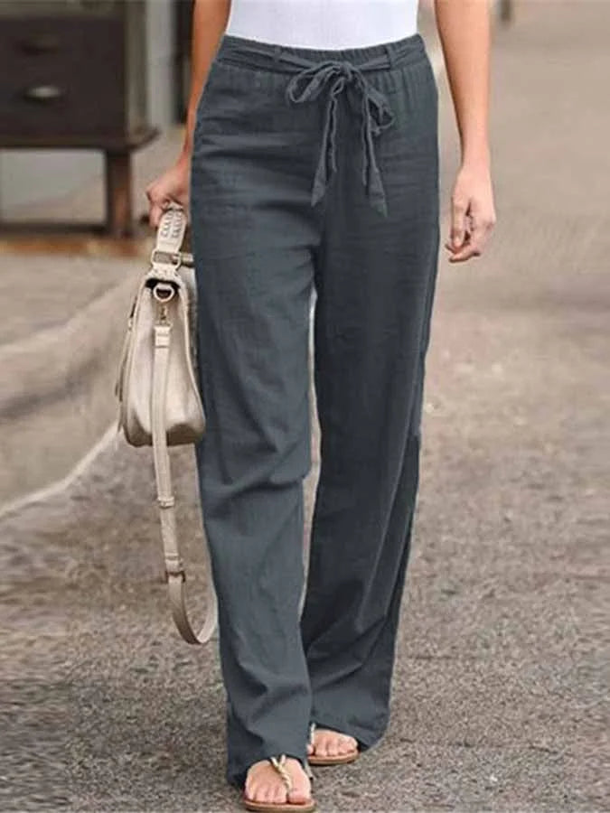 Women's Linen Pants with High Waist and Wide Legs