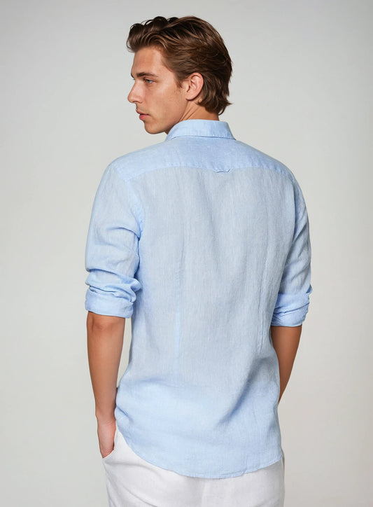 Men's Linen Shirt in Light Blue – Breathable & Timeless Design