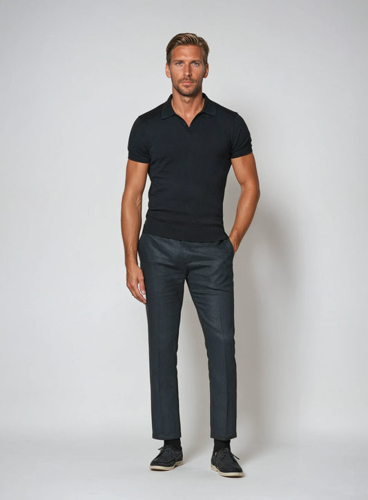 Navy blue men's polo shirt without buttons