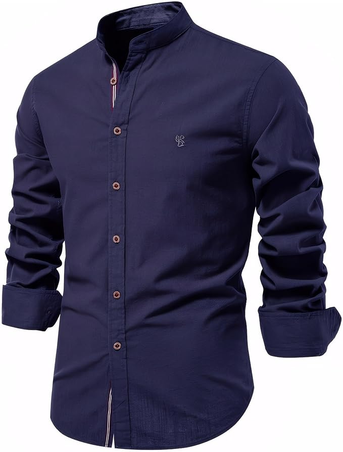 Stylish Men's Shirt with Stand-Up Collar – Timeless and Well-groomed