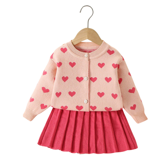 Children's Sweater Dress with Button Closure and Pleated Skirt – Comfort & Style