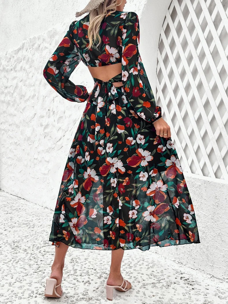 Airy Holiday Dress with V-Neck and Print – Comfortable Fit for Women