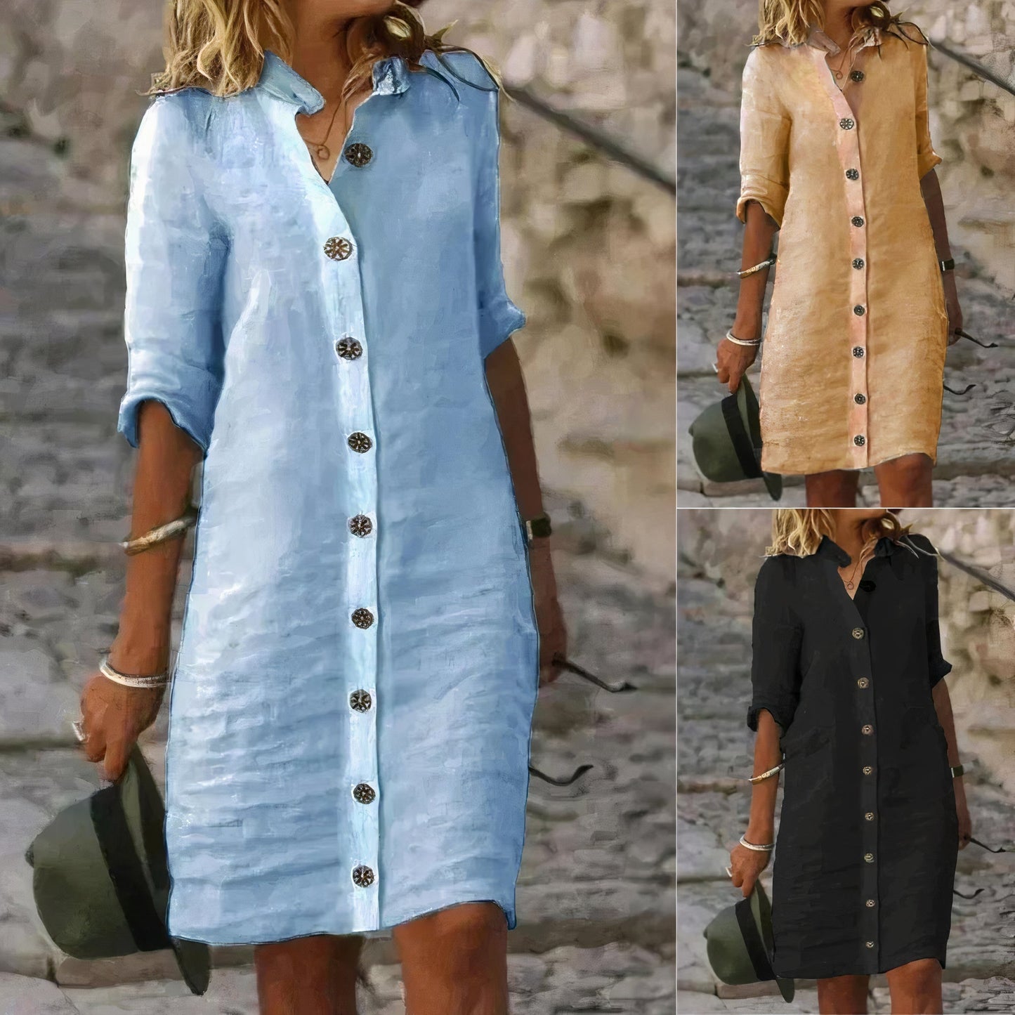 Women's Linen Dress - Stylish, Lightweight & With Button Closure