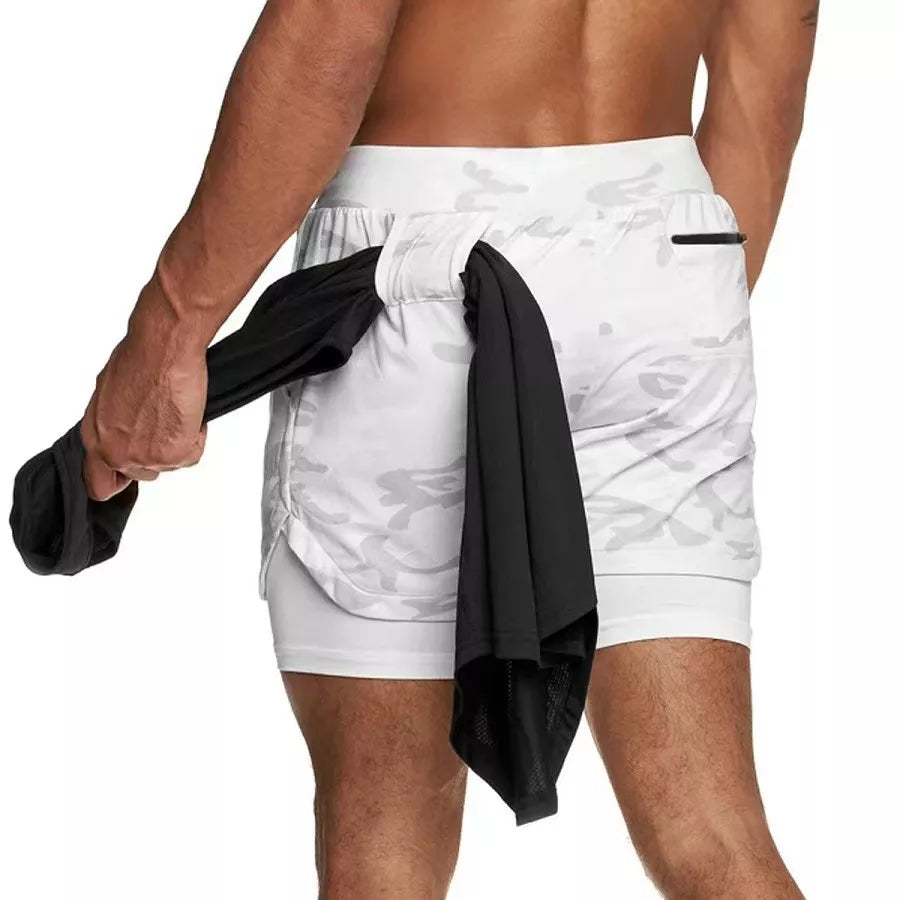 Men's 2-in-1 Running Shorts with Compression Pants and Zip Pocket