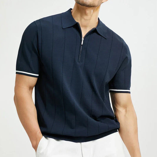 Men's Zip-Up Polo Shirt – Modern Design & Ribbed Texture