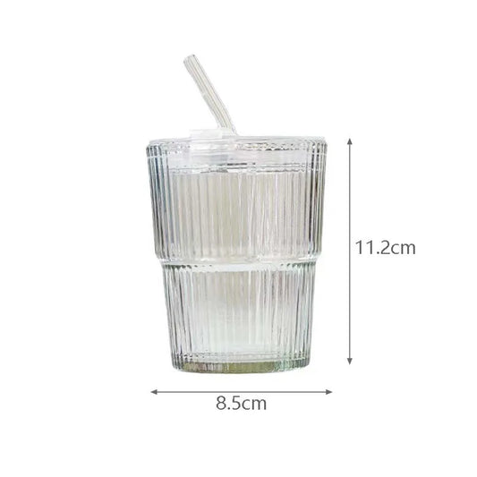Glass Matcha Cup with Lid and Straw – 450ML, Heat Resistant & Leak Proof