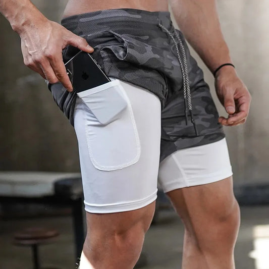 Men's 2-in-1 Running Shorts with Compression Pants and Zip Pocket