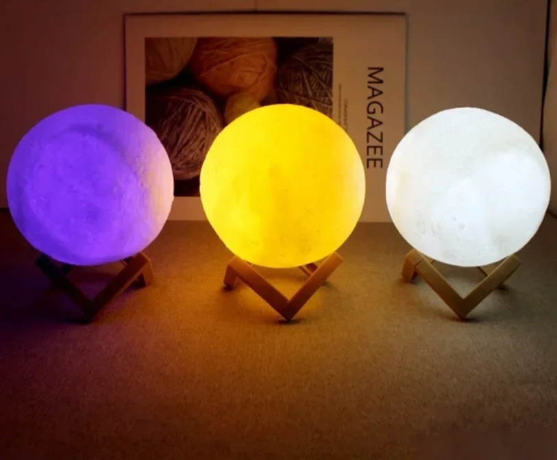 8cm LED Moon Lamp with Wooden Stand – Cozy Night Light