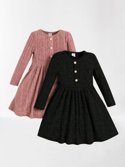 Cozy Ribbed Long Sleeve Kids Dress – Comfort & Style