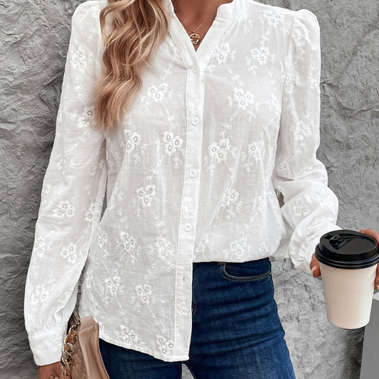 Elegant Lace Blouse for Women with Embroidery and Long Sleeves