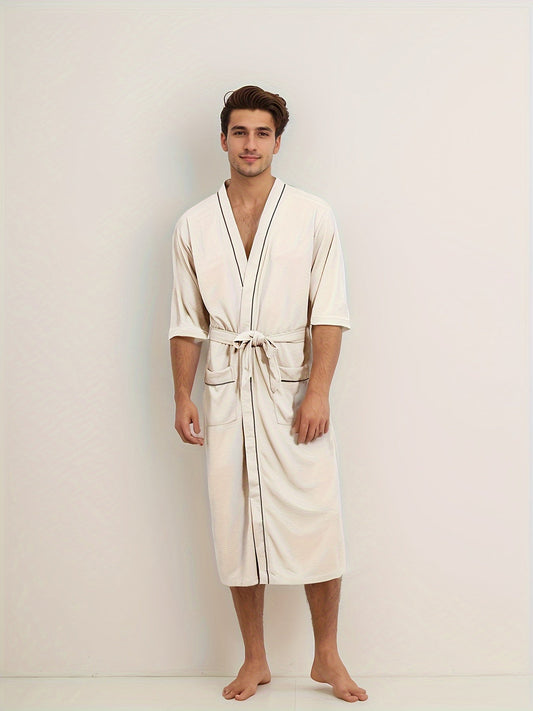 Men's bathrobe with short sleeves and V-neck