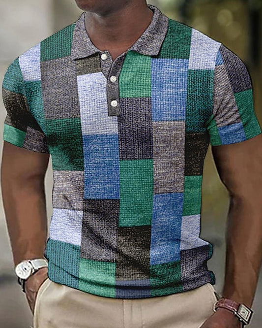 Men's Polo with Checked Pattern and Short Sleeves