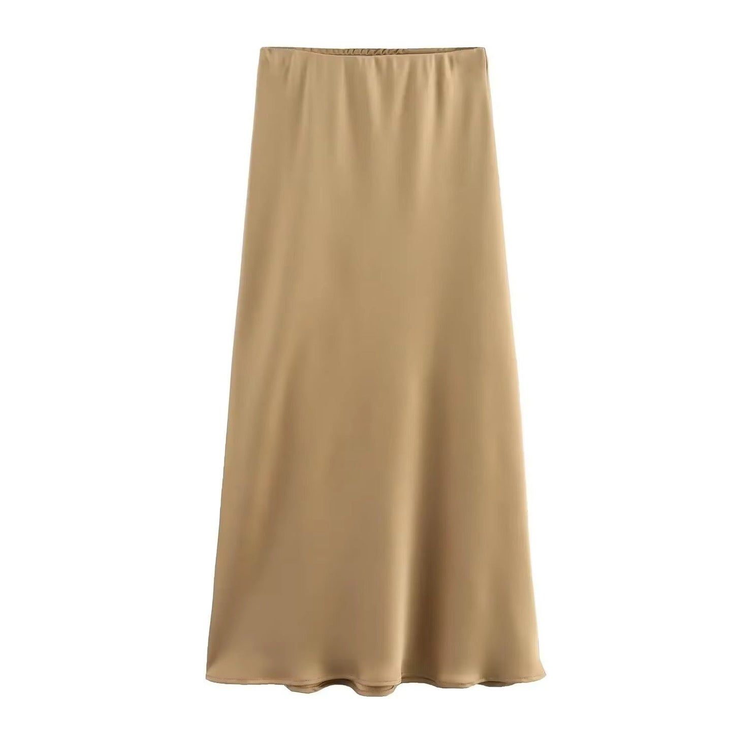 Shiny A-line Midi Skirt – Satin Look & Comfort