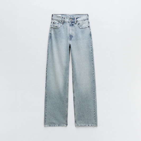 Vintage Straight Jeans with Painted Ripped Details for Women