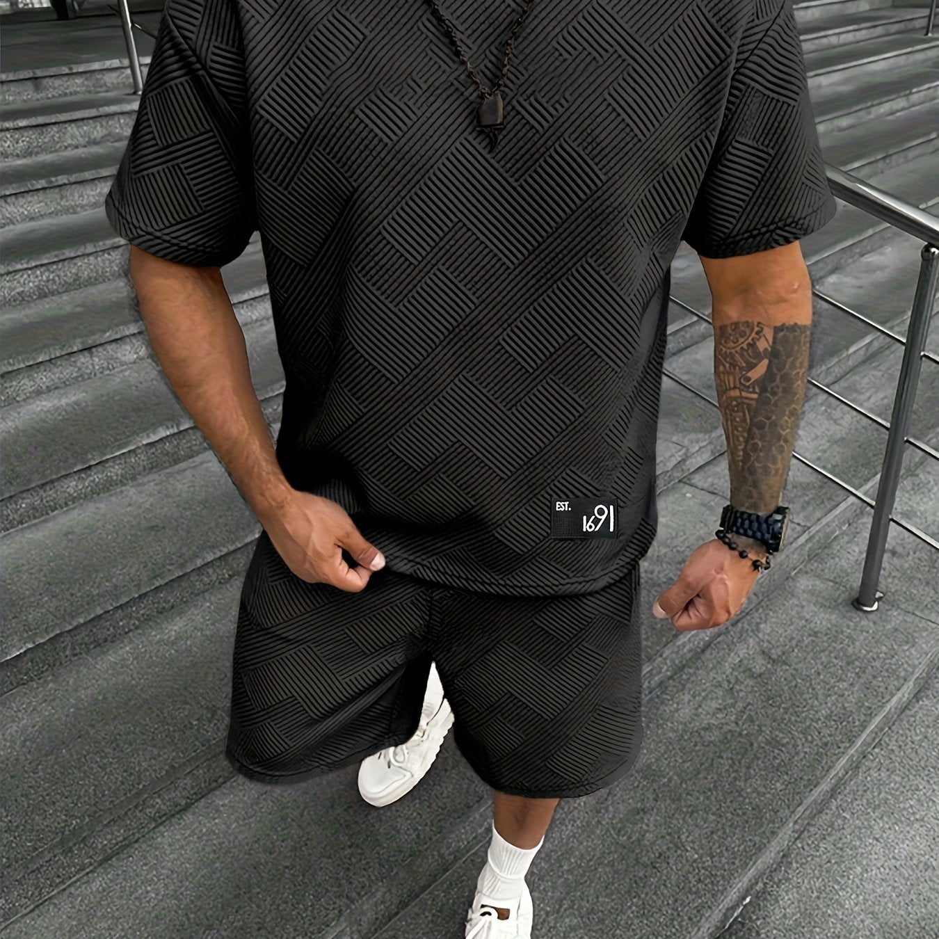 Men's Jacquard T-Shirt &amp; Shorts Set – Casual, Sporty Summer Outfit