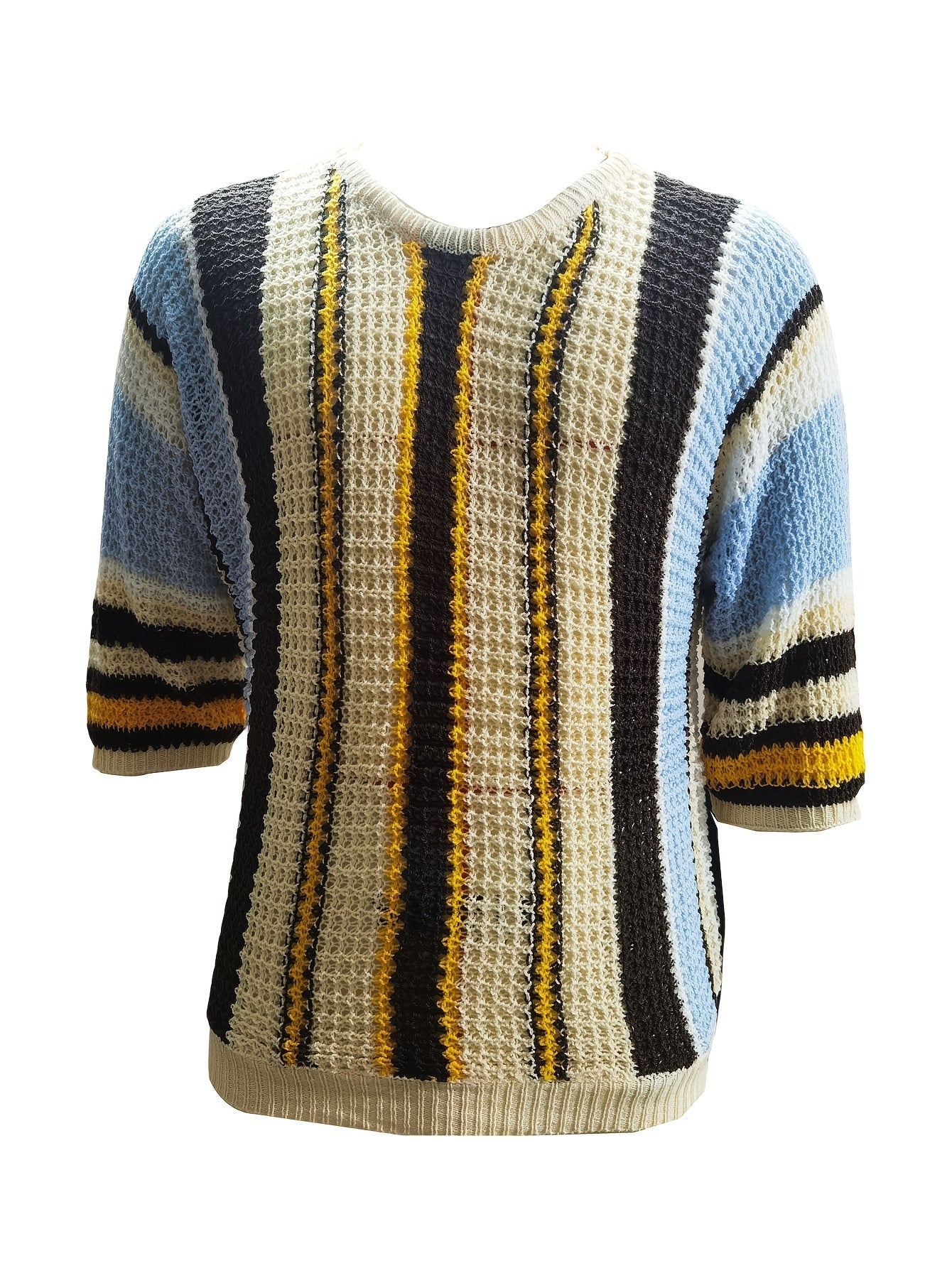 Airy Knitted Men's Sweater with Wide Stripes