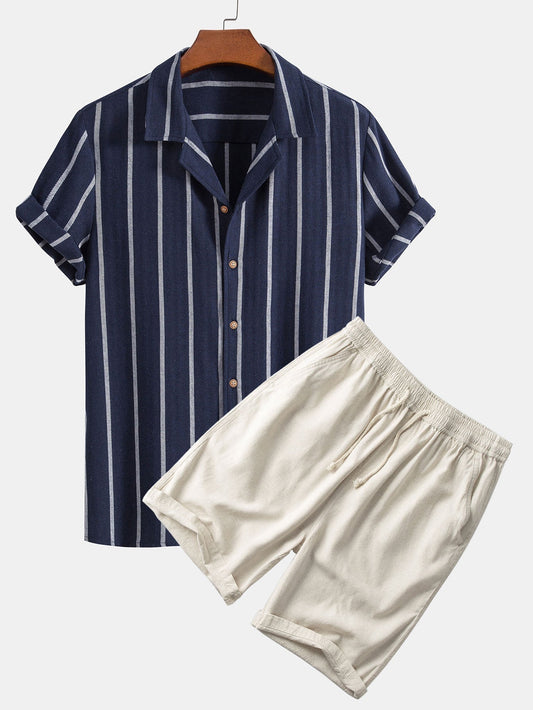 Men's Striped Summer Set – Shirt + Shorts