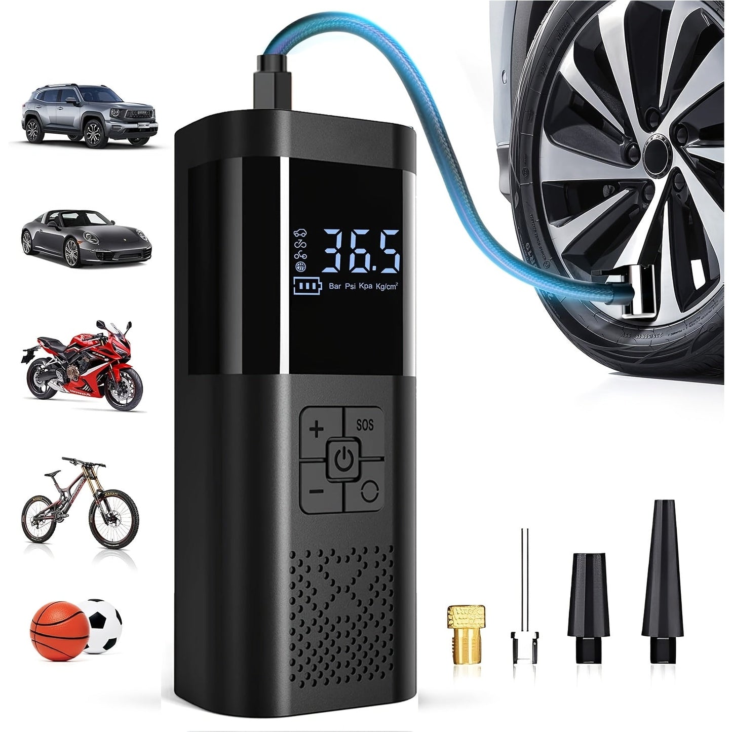 Portable Air Compressor with LCD Display &amp; LED Light