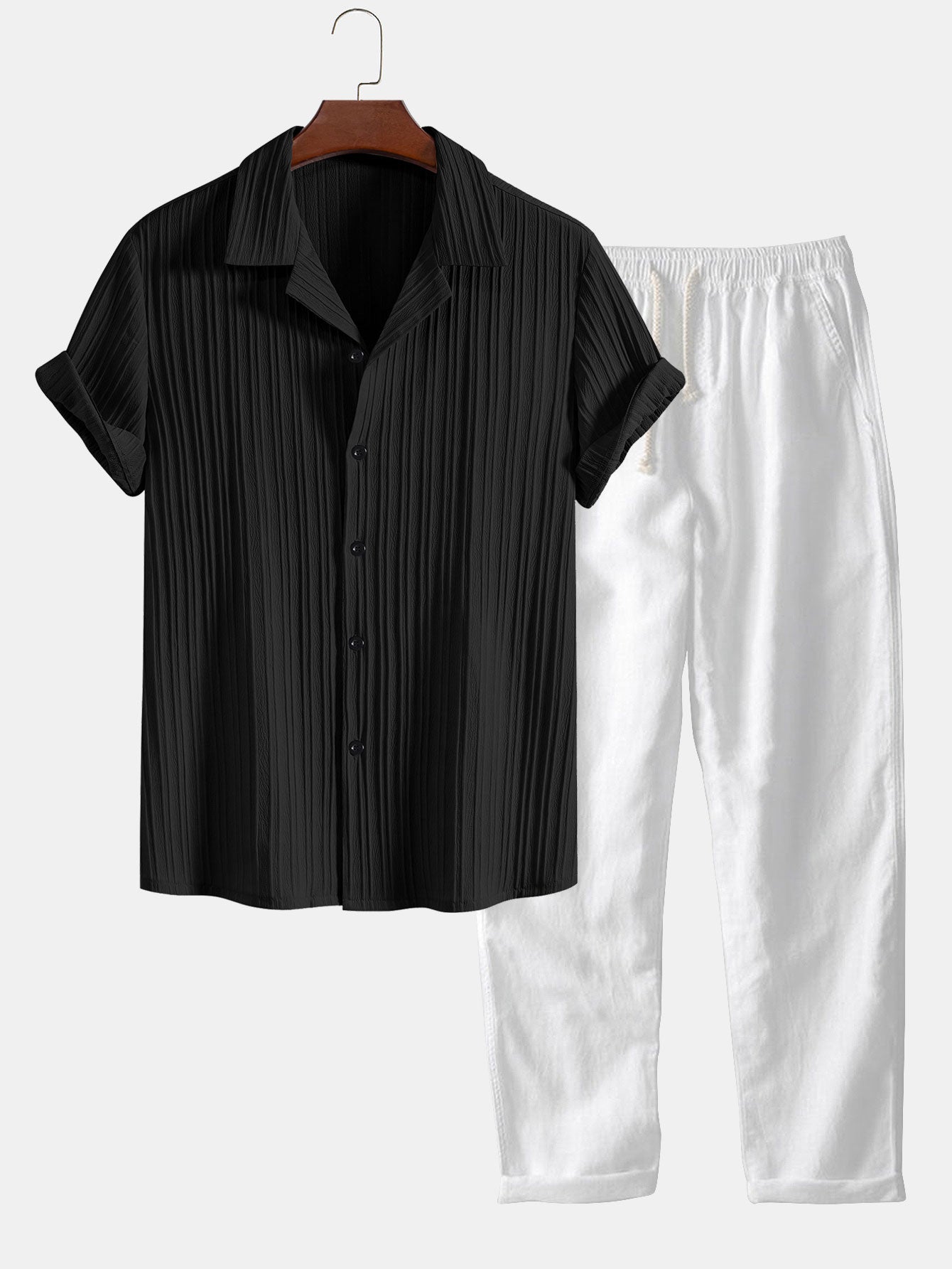 Airy Men's Summer Set with Short Shirt and Straight Pants – Casual Fit
