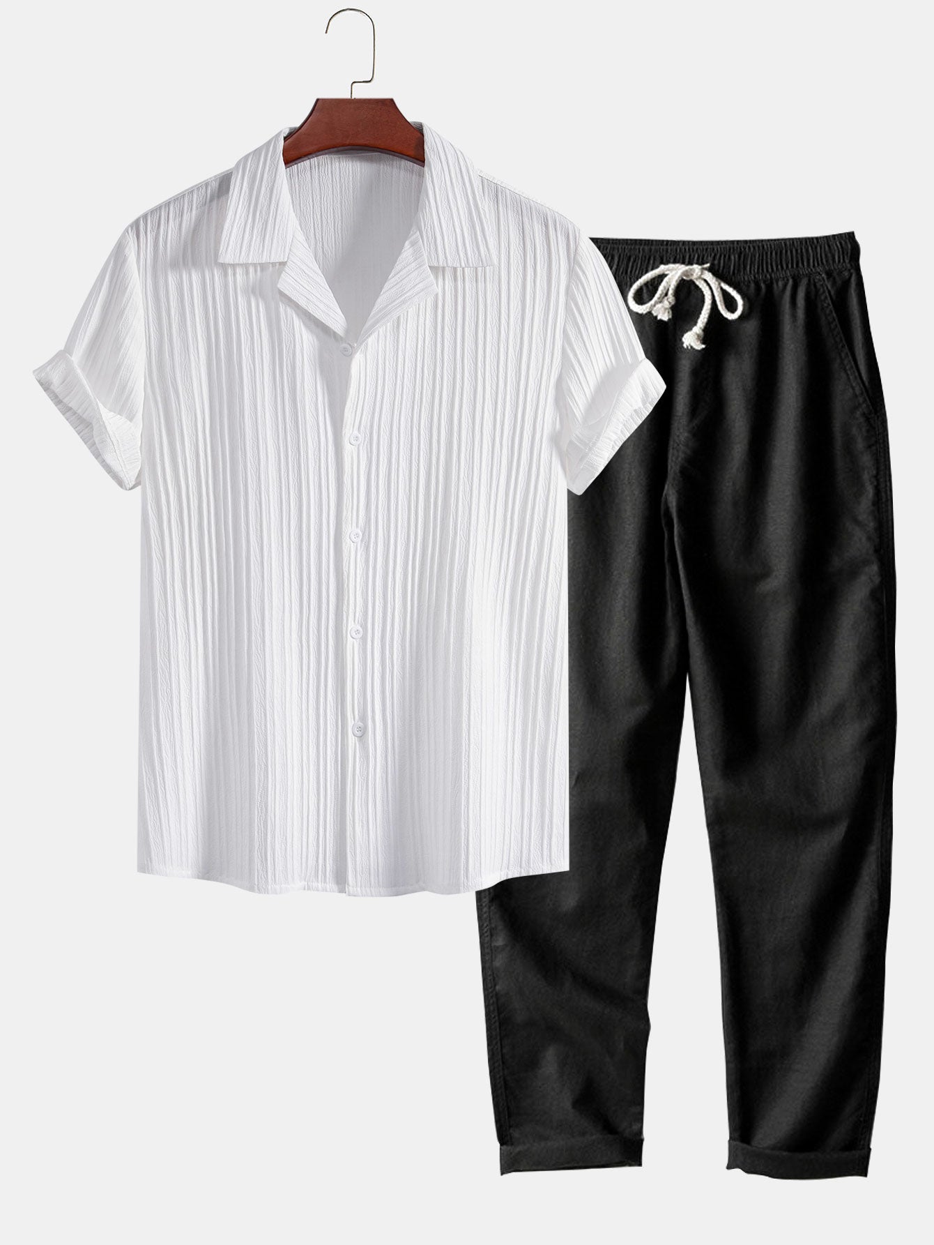 Airy Men's Summer Set with Short Shirt and Straight Pants – Casual Fit