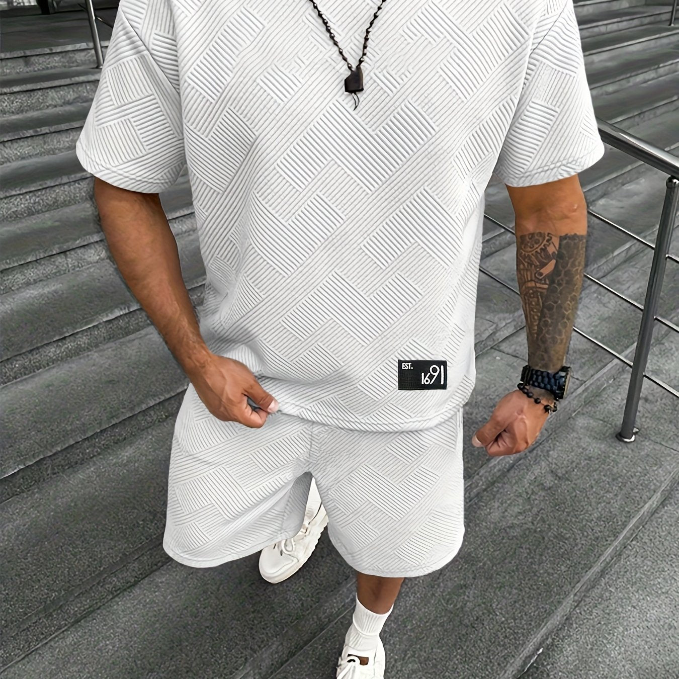 Men's Jacquard T-Shirt &amp; Shorts Set – Casual, Sporty Summer Outfit