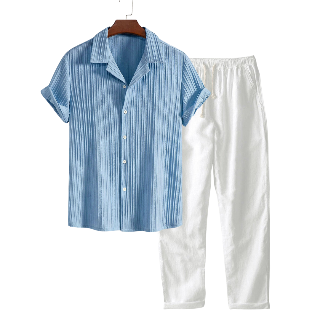 Airy Men's Summer Set with Short Shirt and Straight Pants – Casual Fit