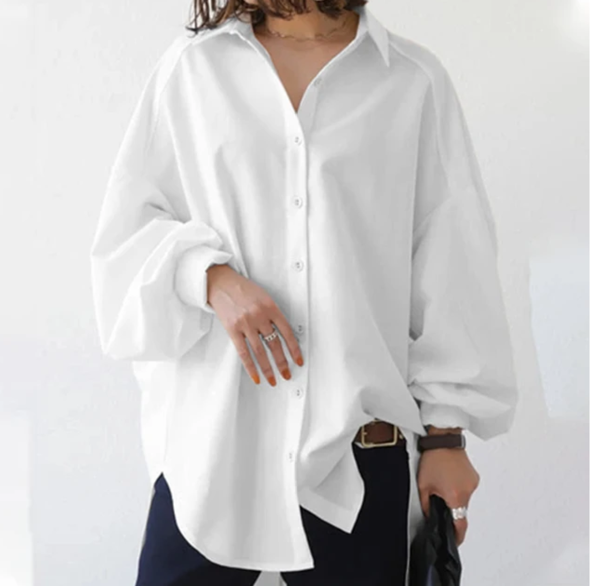 Airy Oversized Women's Blouse with Lapel Collar