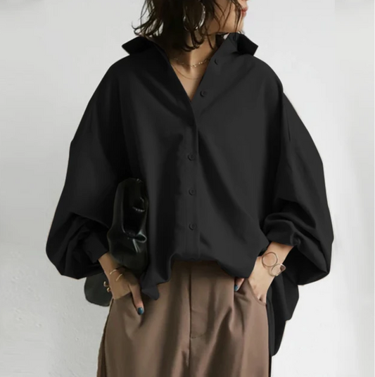 Airy Oversized Women's Blouse with Lapel Collar