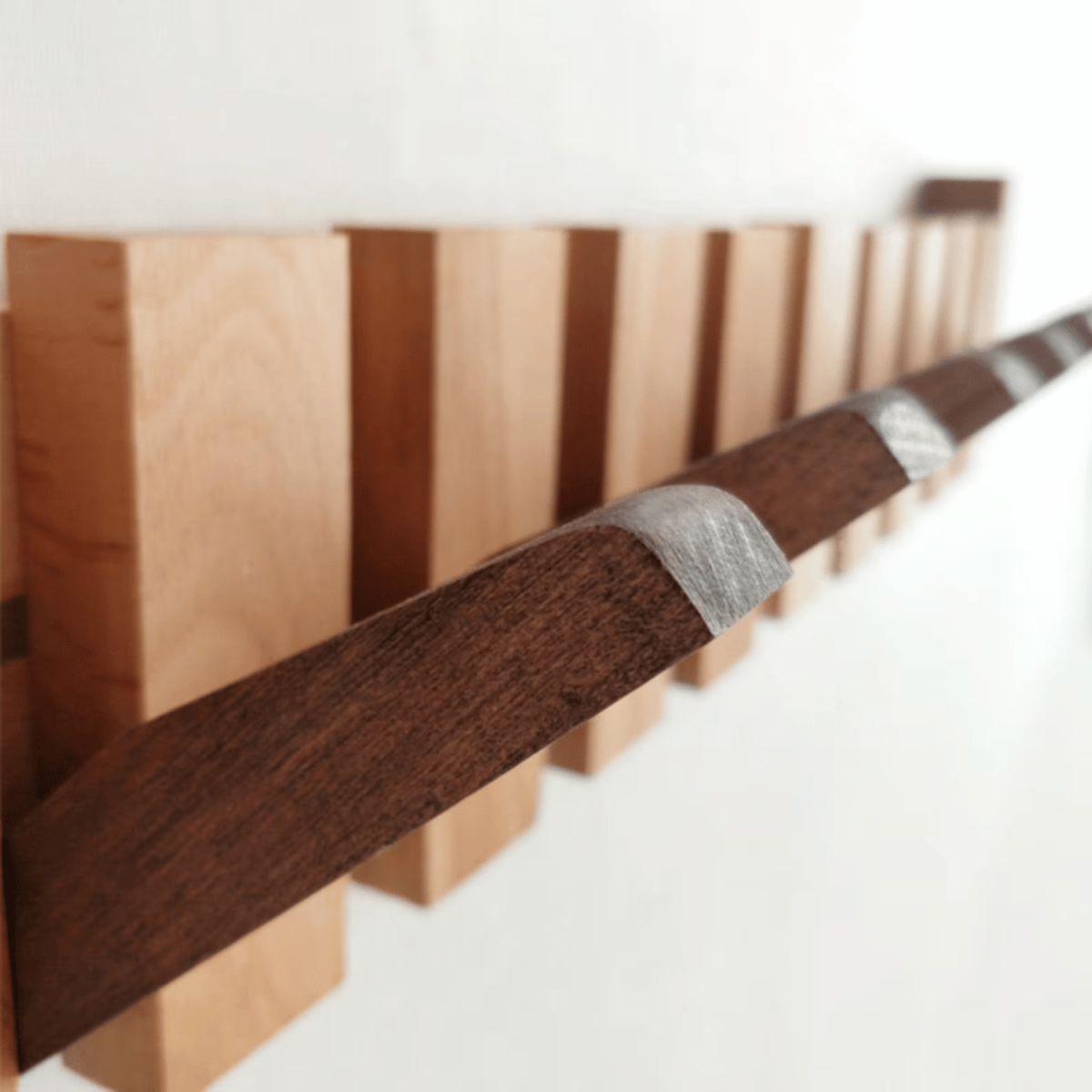 Design Wooden Coat Rack with Magnetic Hooks in Piano Key Style