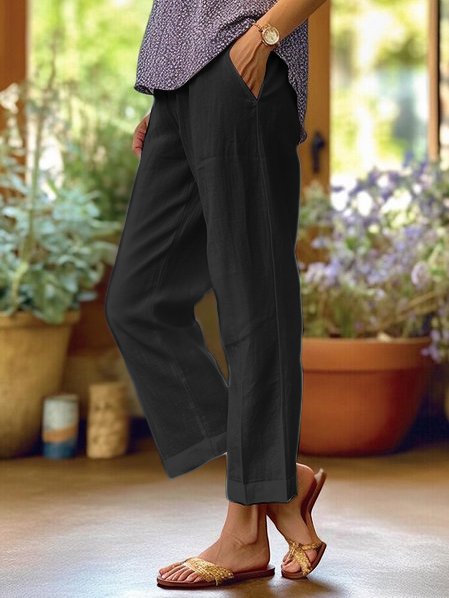 Airy Linen Women's Trousers with High Waist and Pockets