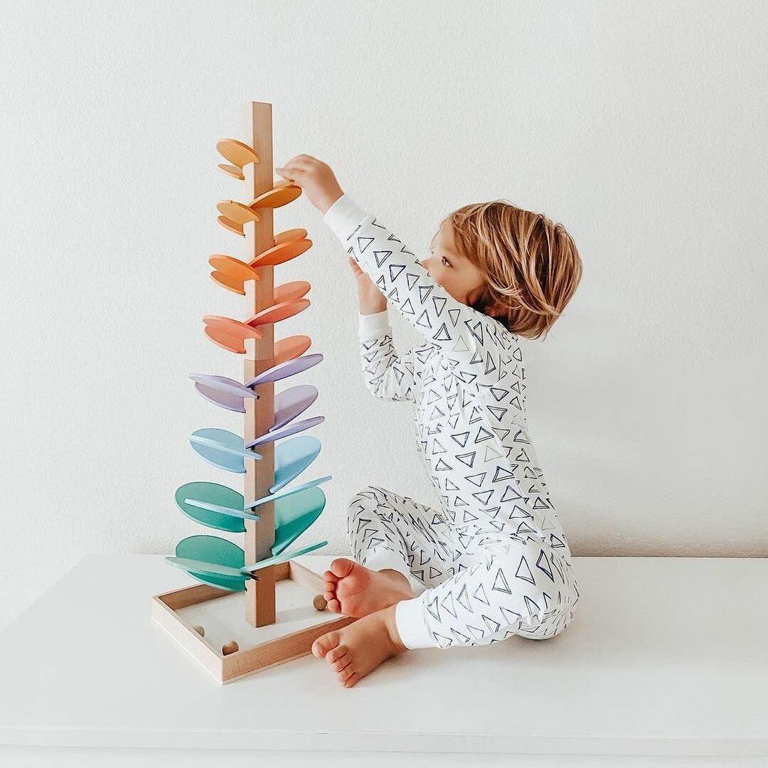 Wooden Rainbow Marble Tree – Montessori Toy with Ball Trap for Children