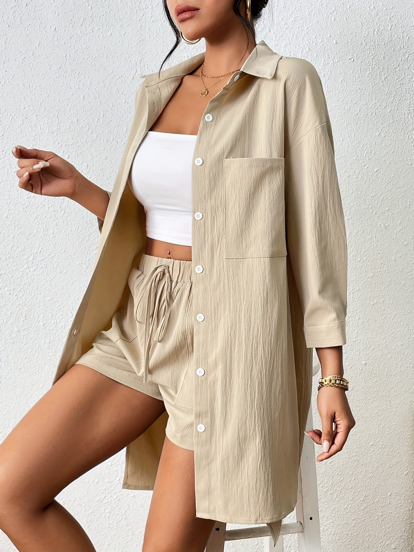 luxurious ladies set with shirt and shorts