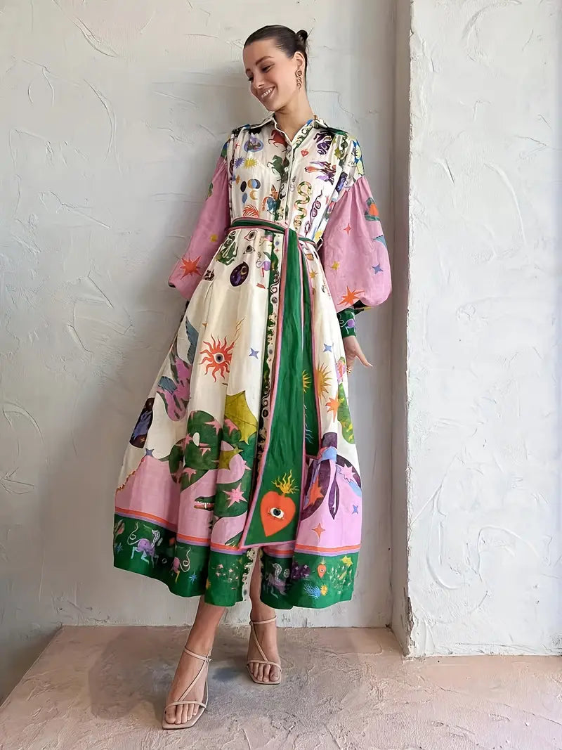 Summer maxi dress with a playful abstract print