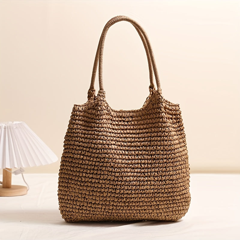 Spacious Woven Women’s Tote Bag with Zipper – Stylish & Practical