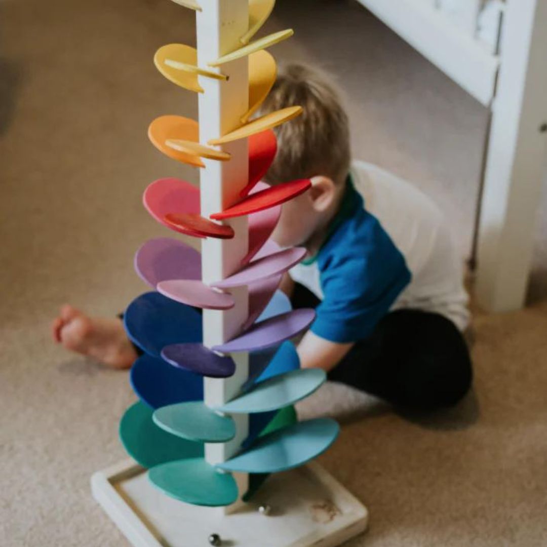 Wooden Rainbow Marble Tree – Montessori Toy with Ball Trap for Children
