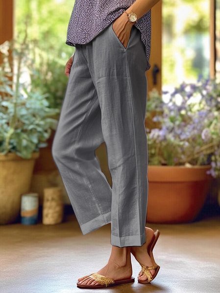 Airy Linen Women's Trousers with High Waist and Pockets