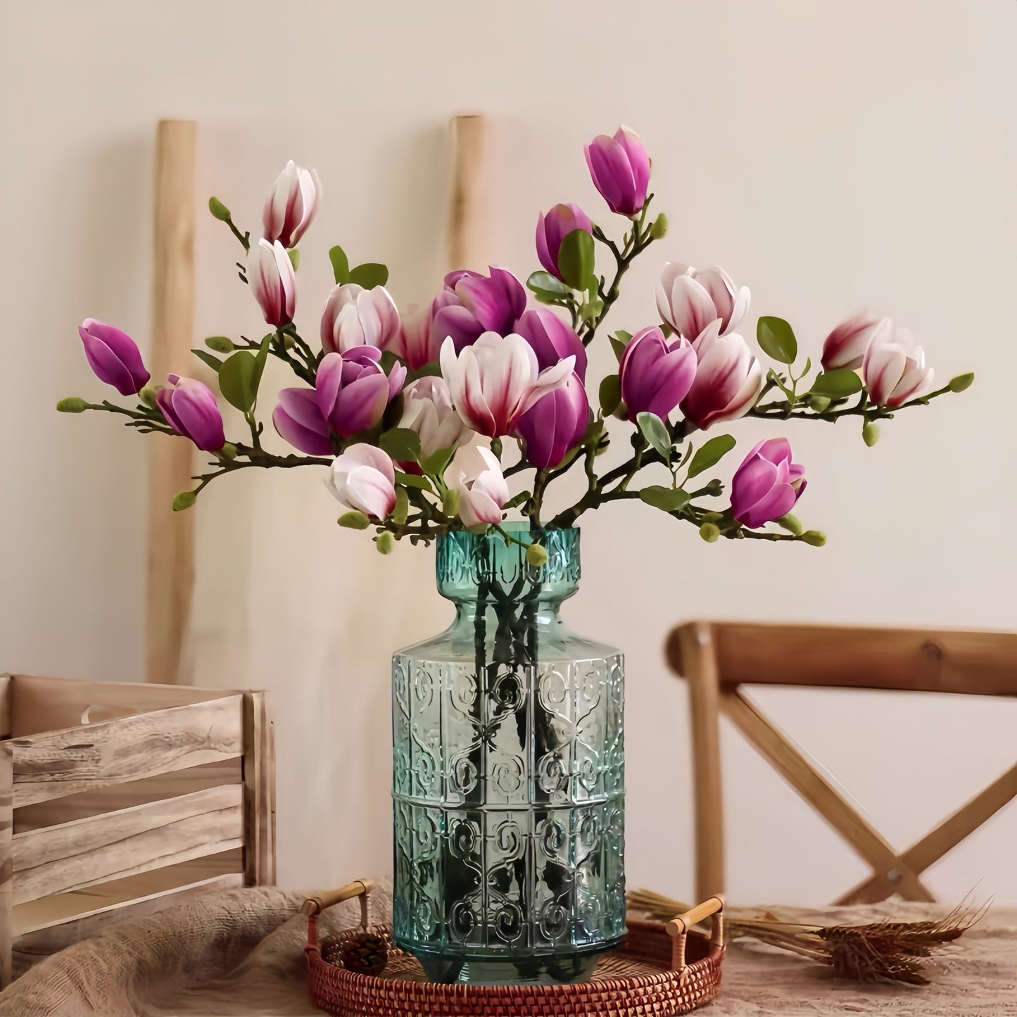 Elegant Silk Magnolia Flowers Set of 4 – 68 cm