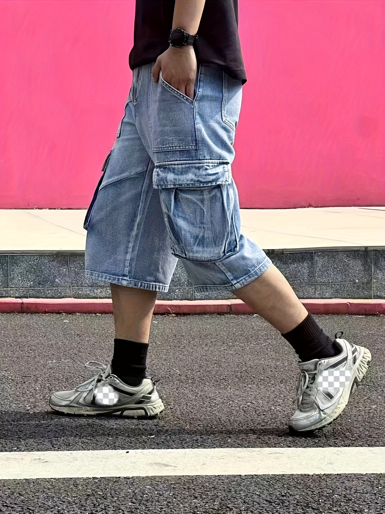 Denim cargo shorts for men