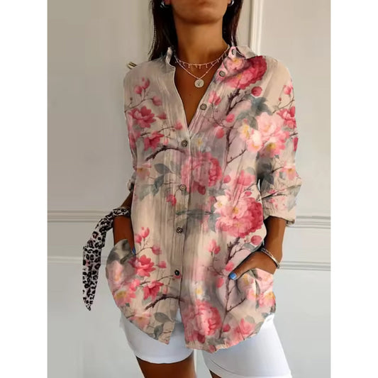 Airy Floral Blouse with Button Closure for Women
