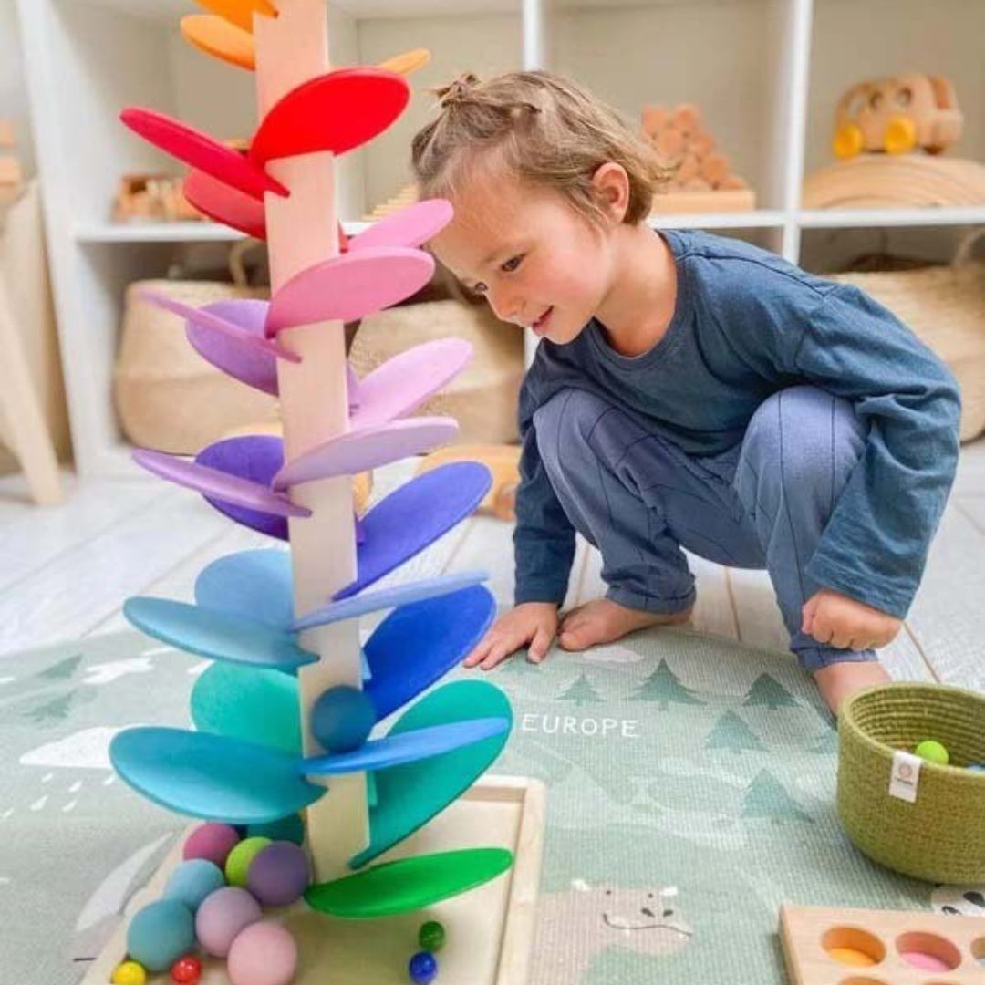 Wooden Rainbow Marble Tree – Montessori Toy with Ball Trap for Children